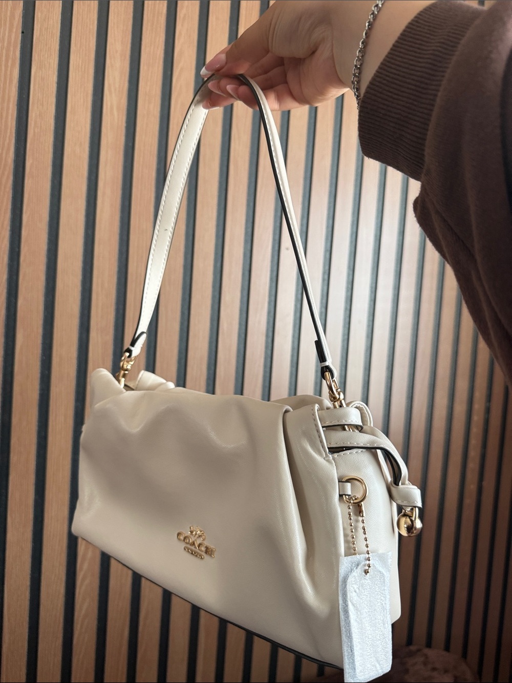 Coach Soft Pebbled Shoulder Bag in Cream with Gold Hardware